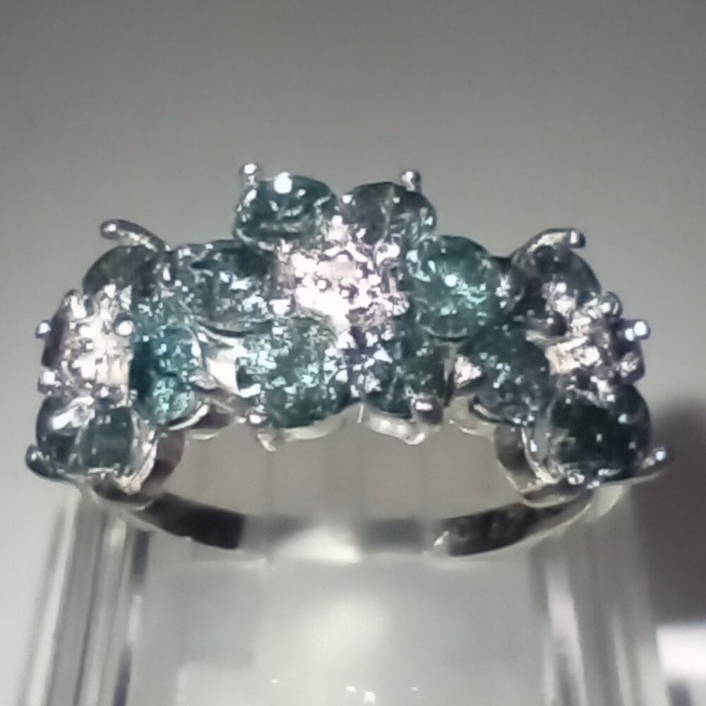 10Kt White Gold 2-Carat Blue & White Diamond Flower Cluster Ring
